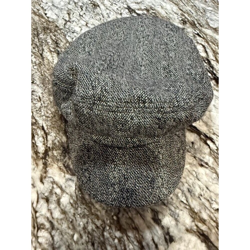 David & Young Black and White Herringbone Tweed Newsboy Cap